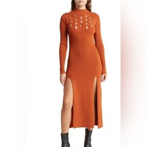 NWT Ronny Kobo Maxi Dress Women's Size Small Brown Aidy Cutout Ribbed Knit